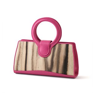 Handbag with ring handle / Black persimmon / pink / Width 30.5 × Height 16 × Gusset 7 cm / (Total height approx. 27 cm)